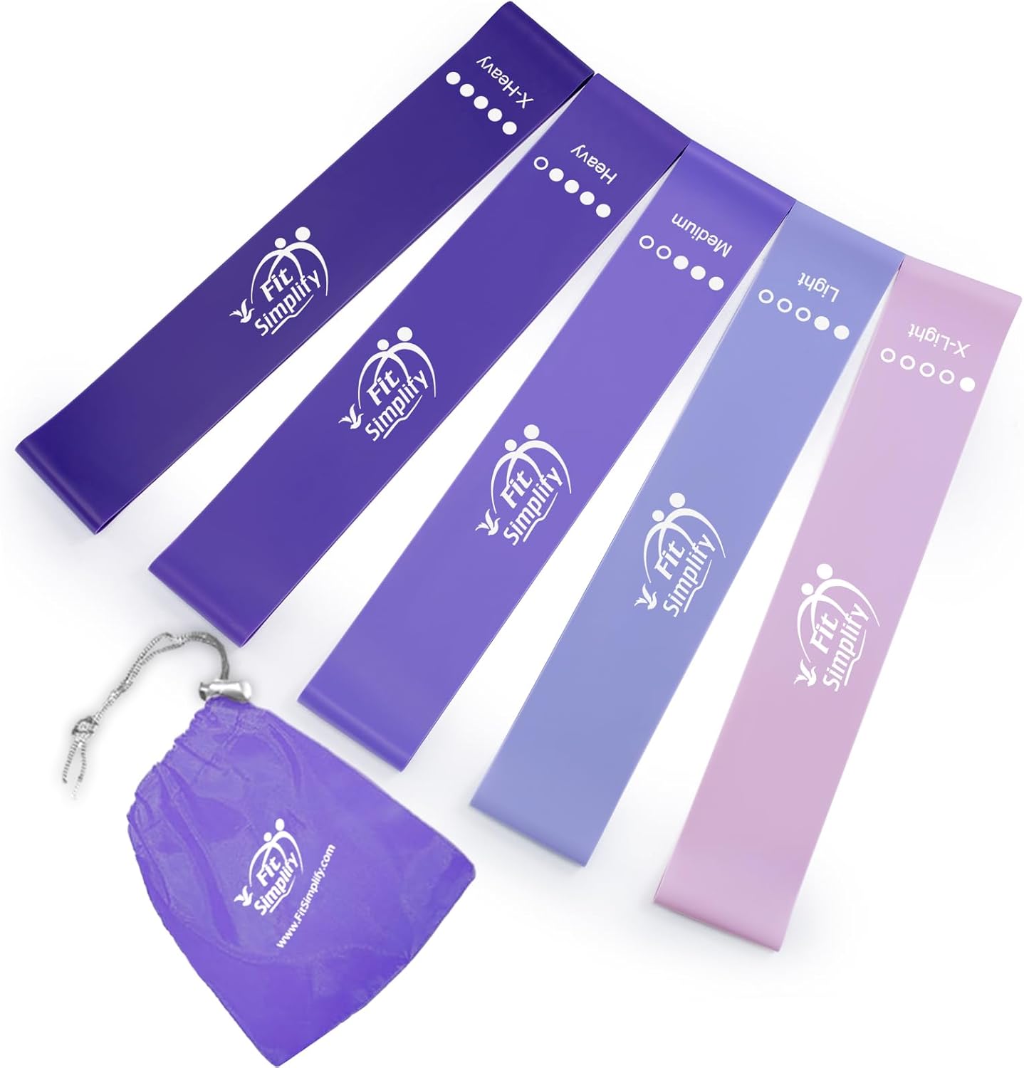 Fit Simplify Resistance Loop Exercise Bands with Instruction Guide and Carry Bag. Set of 5