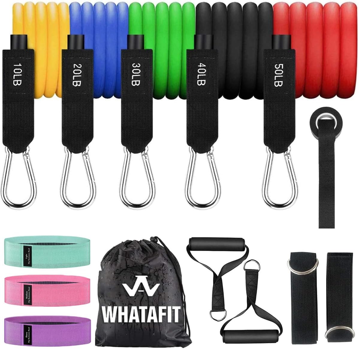 WHATAFIT Resistance Bands. Exercise Bands .Resistance Bands for Working Out. Work Out Bands with Handles for Men and Women Fitness. Strength Training Home Gym Equipment