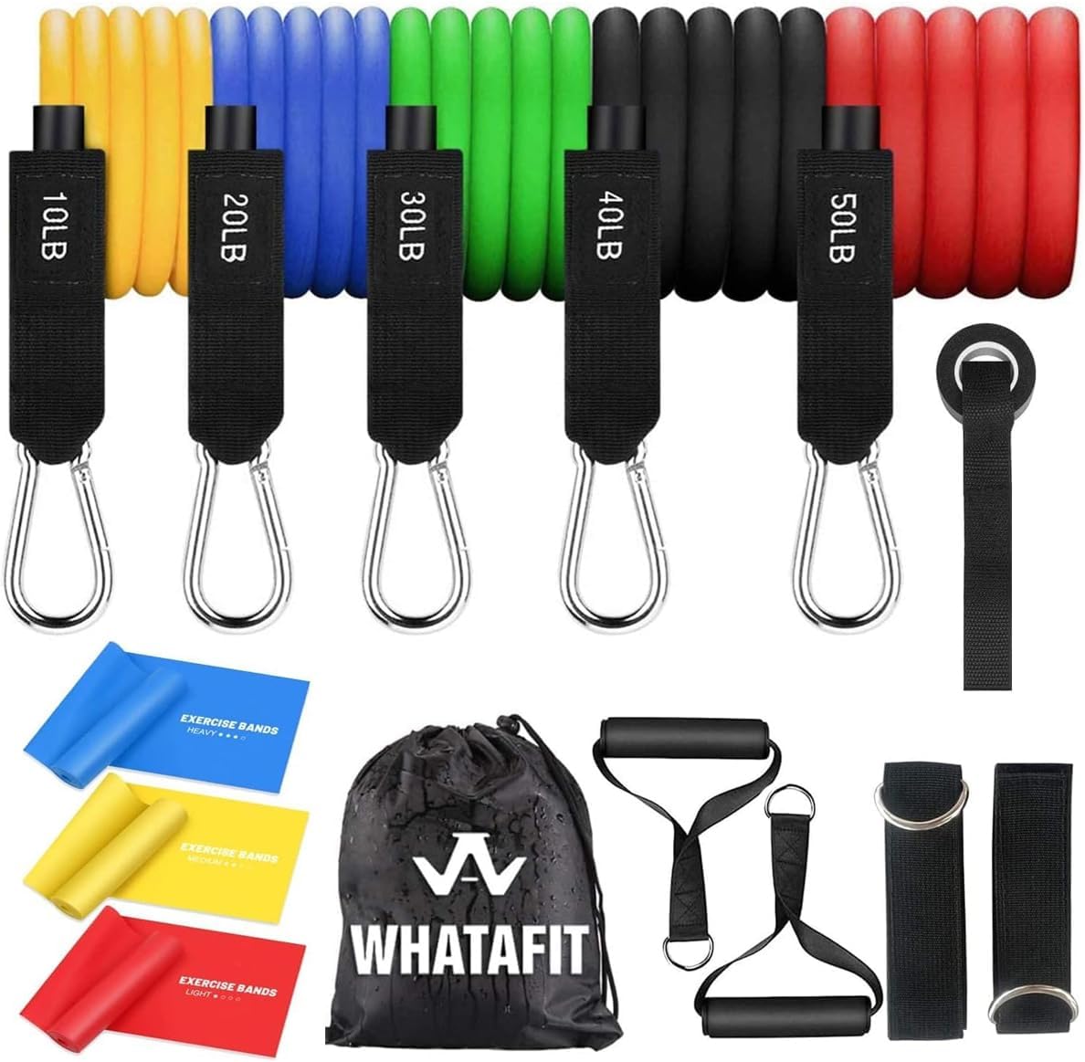 WHATAFIT Resistance Bands. Exercise Bands .Resistance Bands for Working Out. Work Out Bands with Handles for Men and Women Fitness. Strength Training Home Gym Equipment