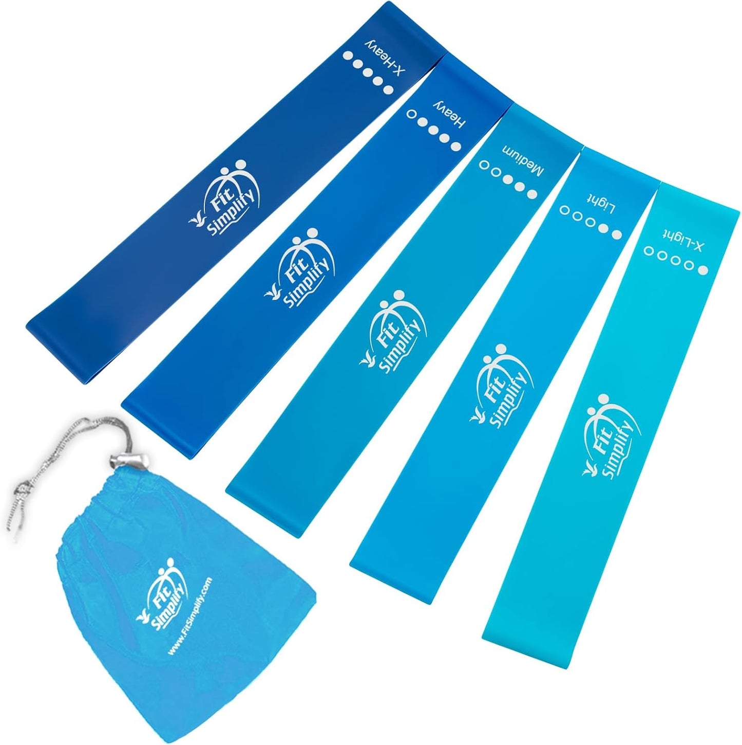 Fit Simplify Resistance Loop Exercise Bands with Instruction Guide and Carry Bag. Set of 5