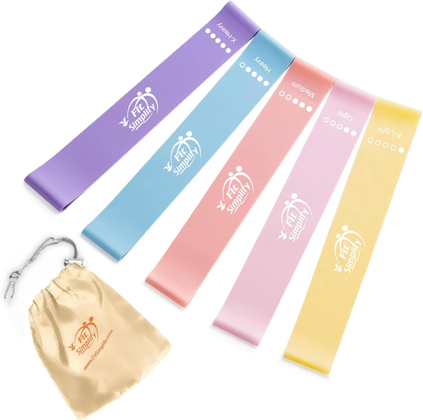 Fit Simplify Resistance Loop Exercise Bands with Instruction Guide and Carry Bag. Set of 5