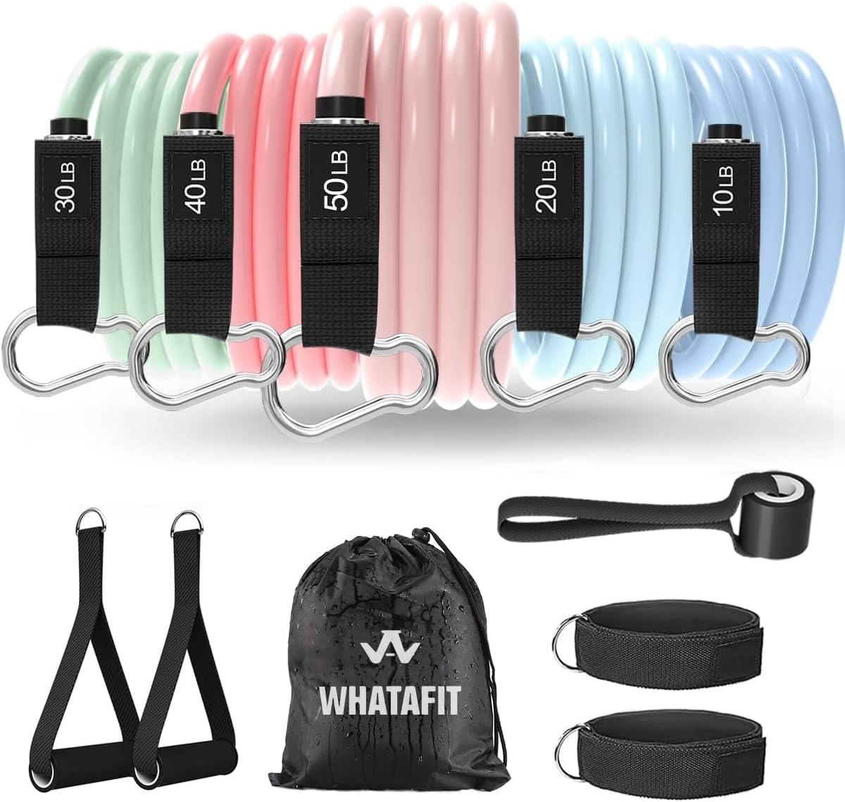 WHATAFIT Resistance Bands. Exercise Bands .Resistance Bands for Working Out. Work Out Bands with Handles for Men and Women Fitness. Strength Training Home Gym Equipment