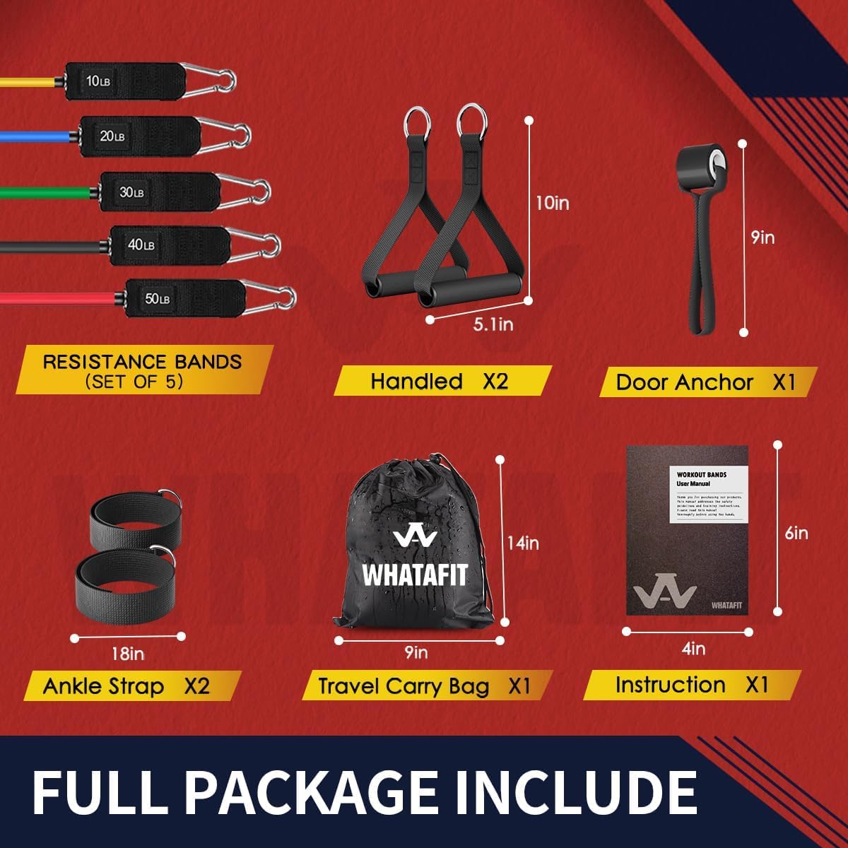 WHATAFIT Resistance Bands. Exercise Bands .Resistance Bands for Working Out. Work Out Bands with Handles for Men and Women Fitness. Strength Training Home Gym Equipment