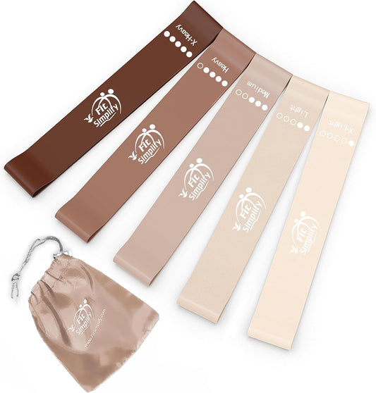 Fit Simplify Resistance Loop Exercise Bands with Instruction Guide and Carry Bag. Set of 5