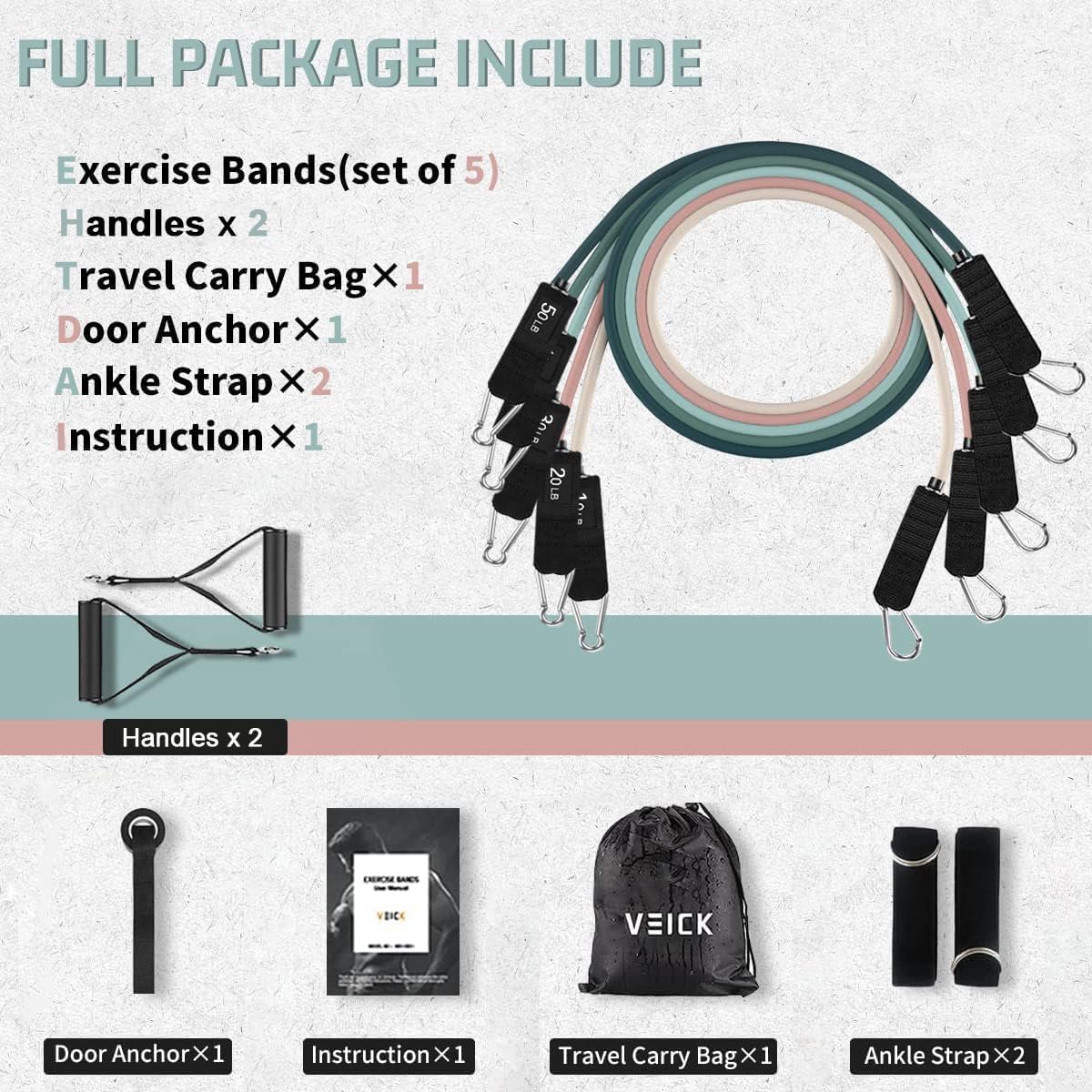 VEICK Resistance Bands. Exercise Bands. Workout Bands. Resistance Bands for Working Out with Handles for Men and Women. Exercising Bands for Fitness Weights Work Out at Home