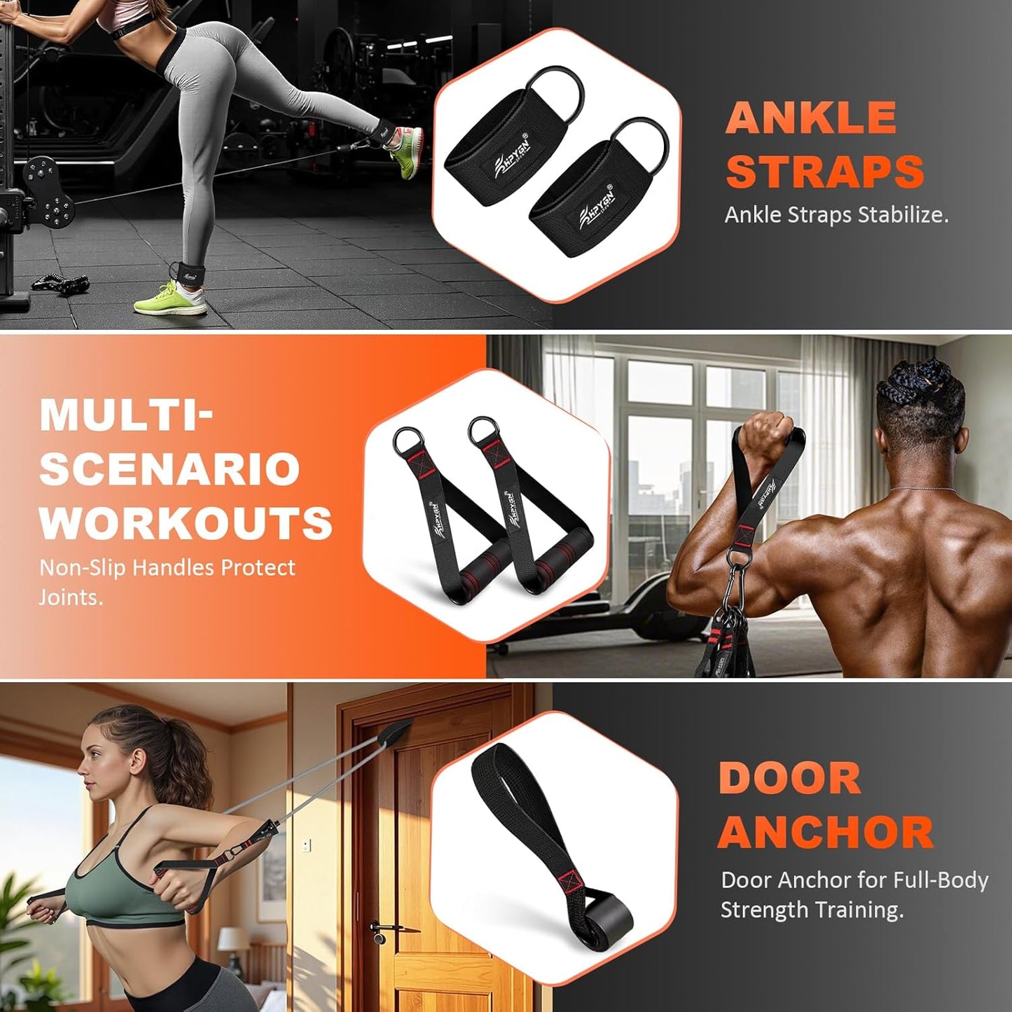 HPYGN Resistance Bands. Exercise Bands with Handles. Fitness Bands. Workout Bands with Door Anchor and Ankle Straps. for Heavy Resistance Training. Physical Therapy. Shape Body. Yoga. Home Workout Set