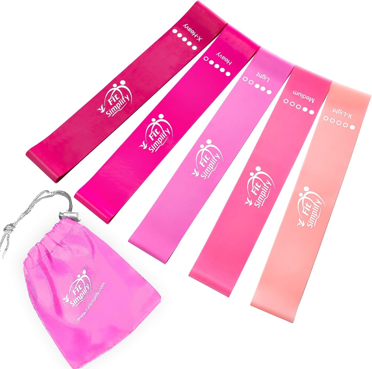 Fit Simplify Resistance Loop Exercise Bands with Instruction Guide and Carry Bag. Set of 5