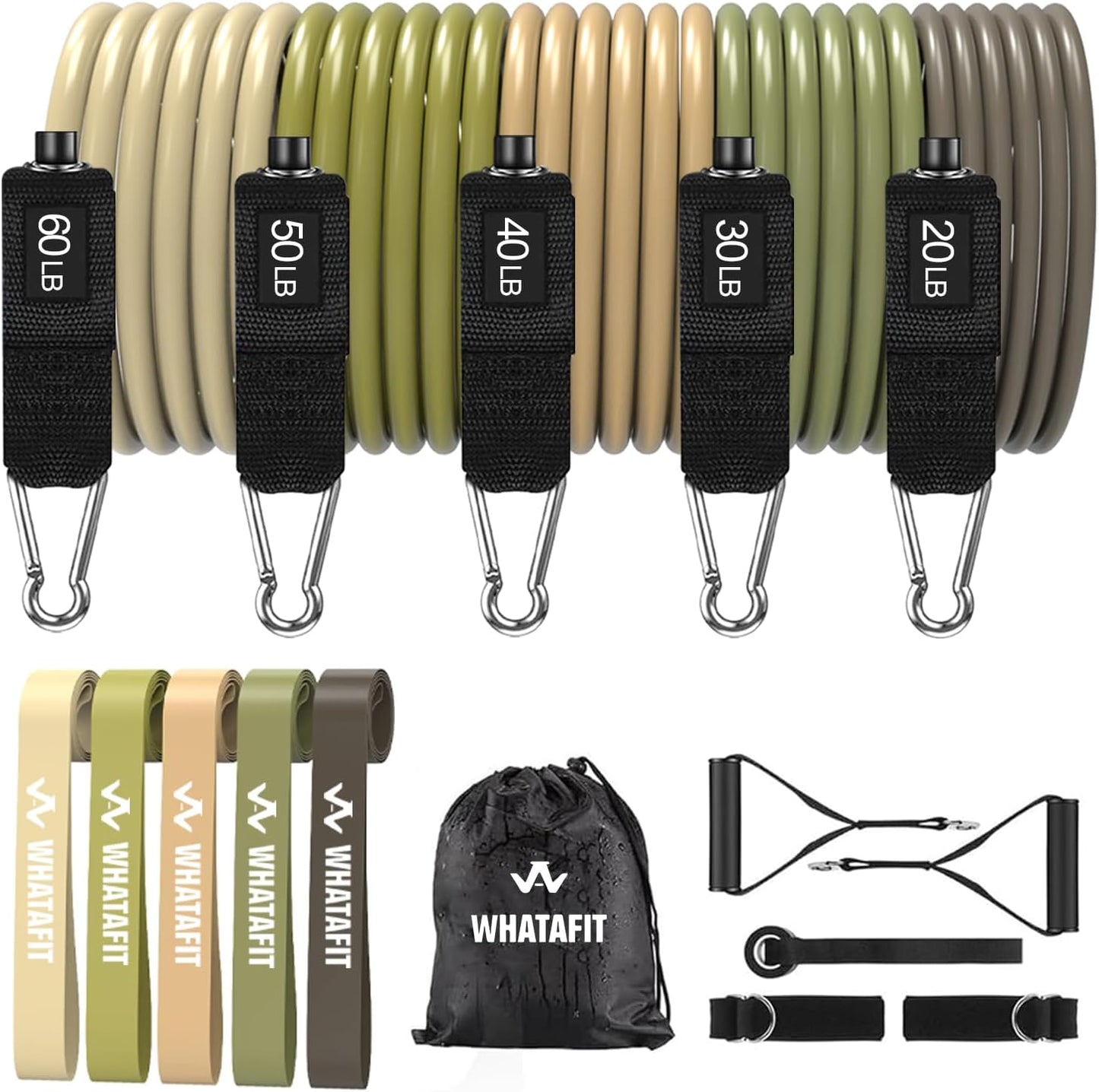 WHATAFIT Resistance Bands. Exercise Bands .Resistance Bands for Working Out. Work Out Bands with Handles for Men and Women Fitness. Strength Training Home Gym Equipment