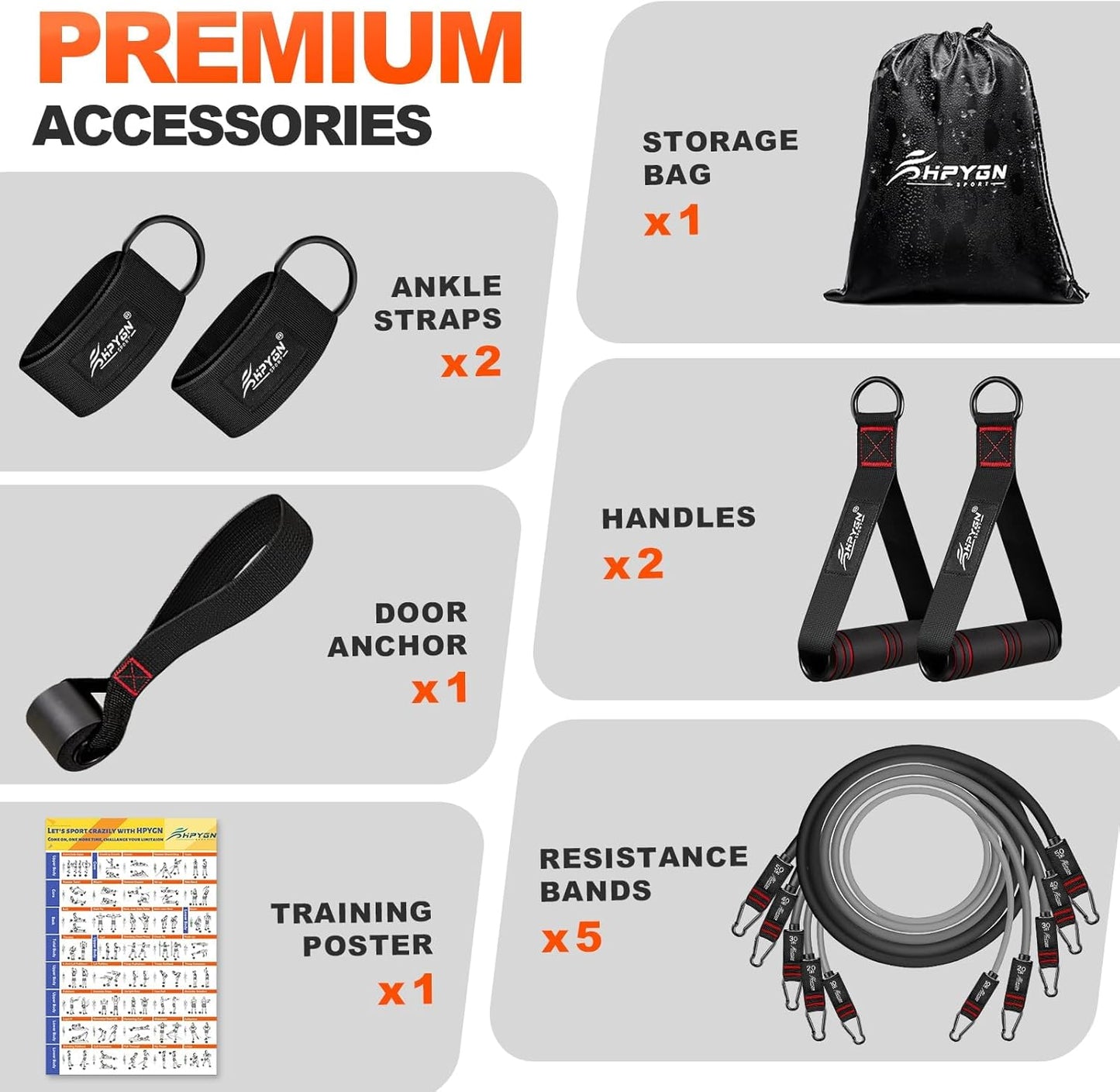 HPYGN Resistance Bands. Exercise Bands with Handles. Fitness Bands. Workout Bands with Door Anchor and Ankle Straps. for Heavy Resistance Training. Physical Therapy. Shape Body. Yoga. Home Workout Set