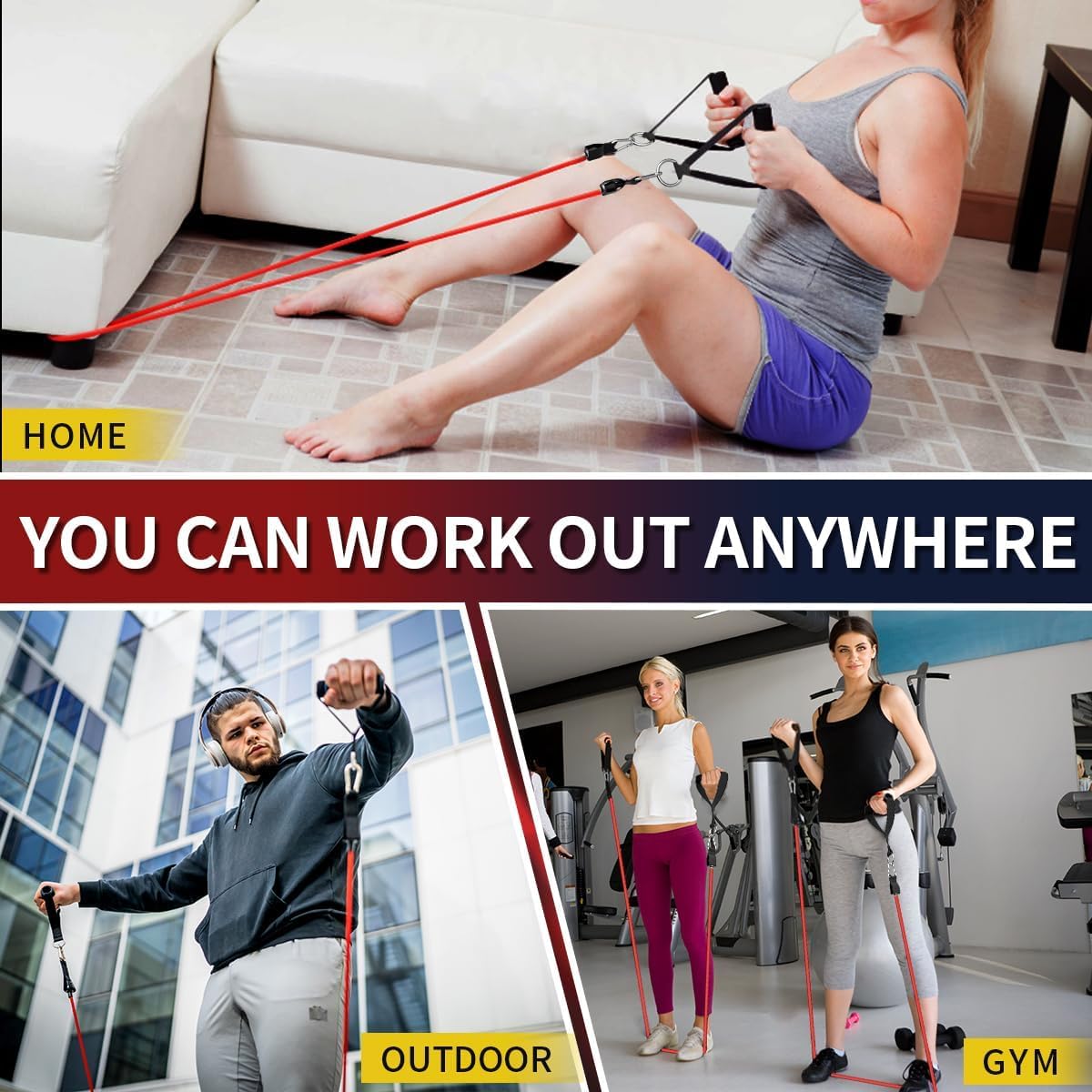 WHATAFIT Resistance Bands. Exercise Bands .Resistance Bands for Working Out. Work Out Bands with Handles for Men and Women Fitness. Strength Training Home Gym Equipment