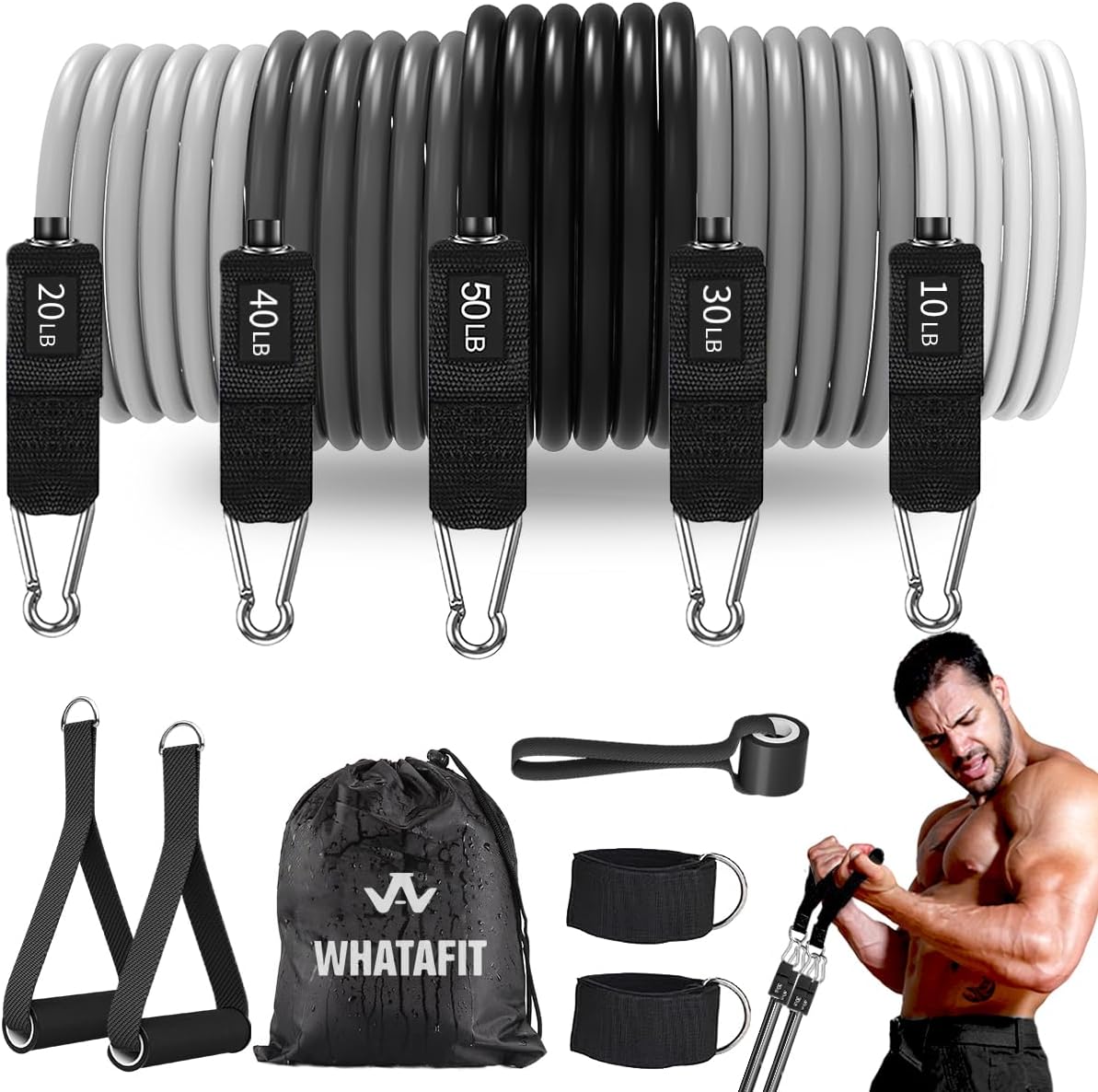 WHATAFIT Resistance Bands. Exercise Bands .Resistance Bands for Working Out. Work Out Bands with Handles for Men and Women Fitness. Strength Training Home Gym Equipment