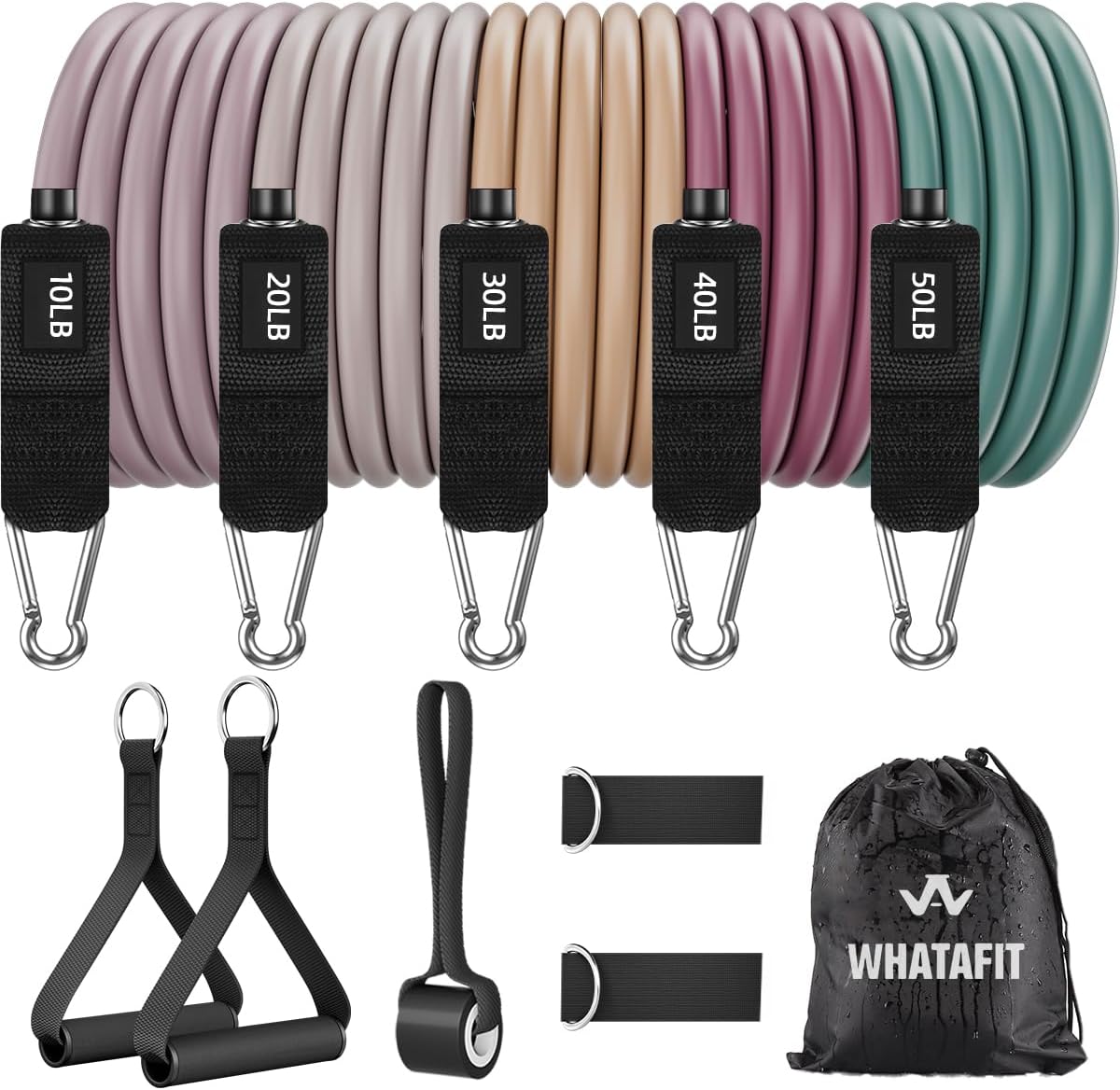 WHATAFIT Resistance Bands. Exercise Bands .Resistance Bands for Working Out. Work Out Bands with Handles for Men and Women Fitness. Strength Training Home Gym Equipment