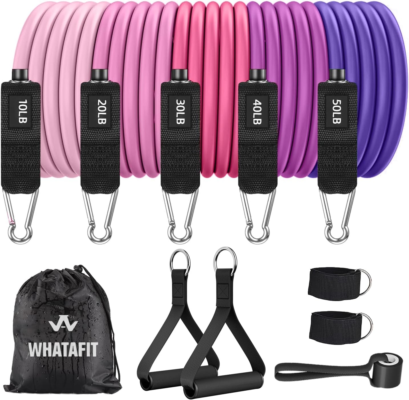 WHATAFIT Resistance Bands. Exercise Bands .Resistance Bands for Working Out. Work Out Bands with Handles for Men and Women Fitness. Strength Training Home Gym Equipment