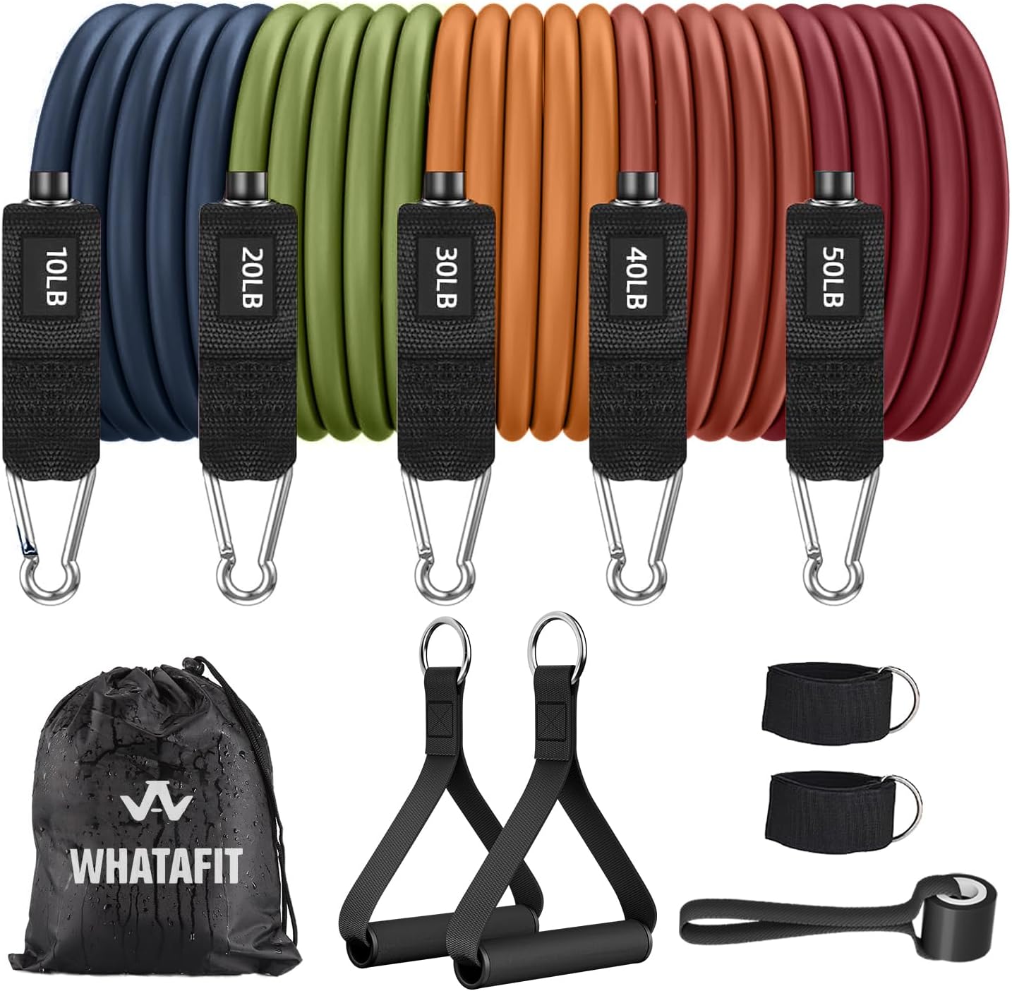 WHATAFIT Resistance Bands. Exercise Bands .Resistance Bands for Working Out. Work Out Bands with Handles for Men and Women Fitness. Strength Training Home Gym Equipment
