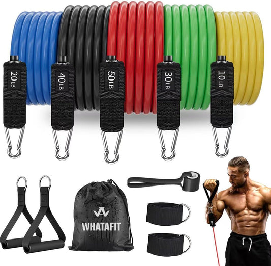 WHATAFIT Resistance Bands. Exercise Bands .Resistance Bands for Working Out. Work Out Bands with Handles for Men and Women Fitness. Strength Training Home Gym Equipment