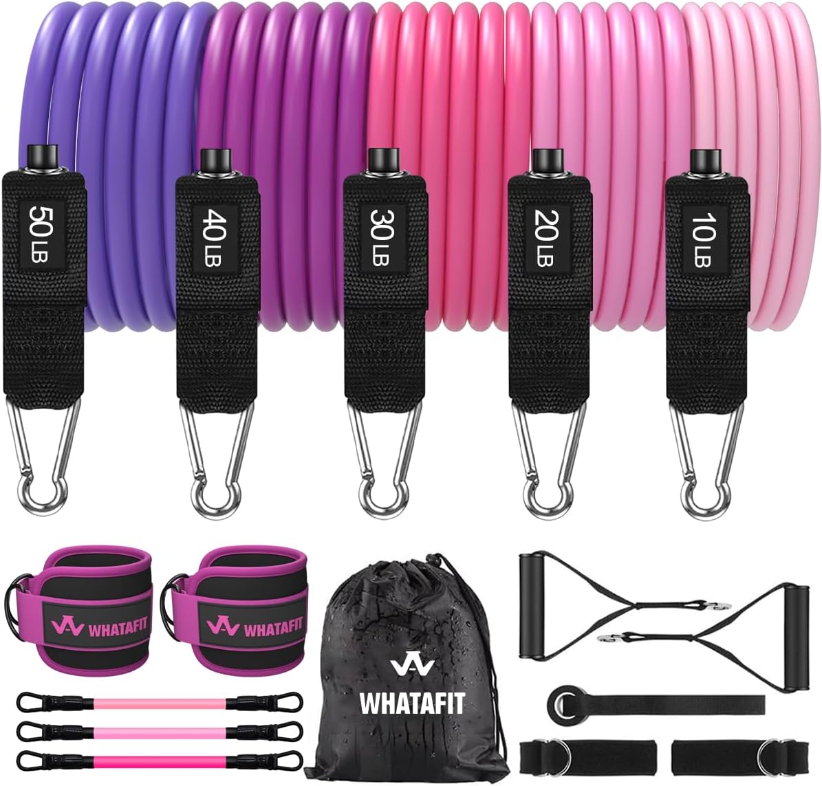 WHATAFIT Resistance Bands. Exercise Bands .Resistance Bands for Working Out. Work Out Bands with Handles for Men and Women Fitness. Strength Training Home Gym Equipment