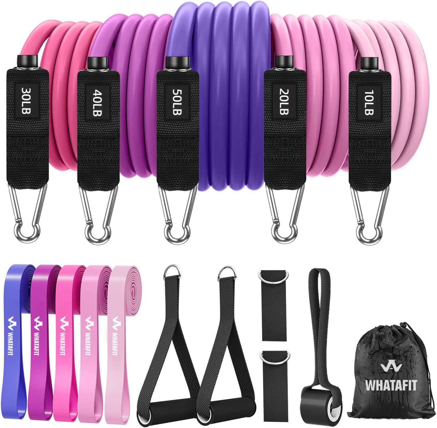 WHATAFIT Resistance Bands. Exercise Bands .Resistance Bands for Working Out. Work Out Bands with Handles for Men and Women Fitness. Strength Training Home Gym Equipment